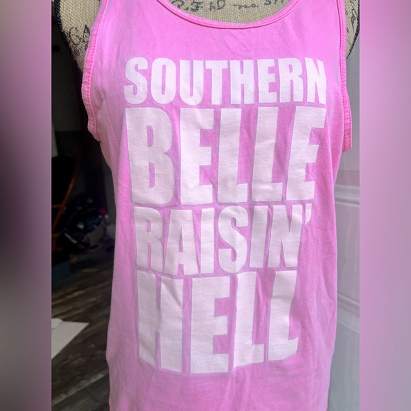 Southern girl country girl Neon Tees Pink & White Cotton Tank Top w/ Bow • Small - Picture 1 of 11